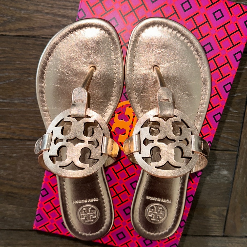 Tory Burch Metallic Rose Gold Miller Sandals